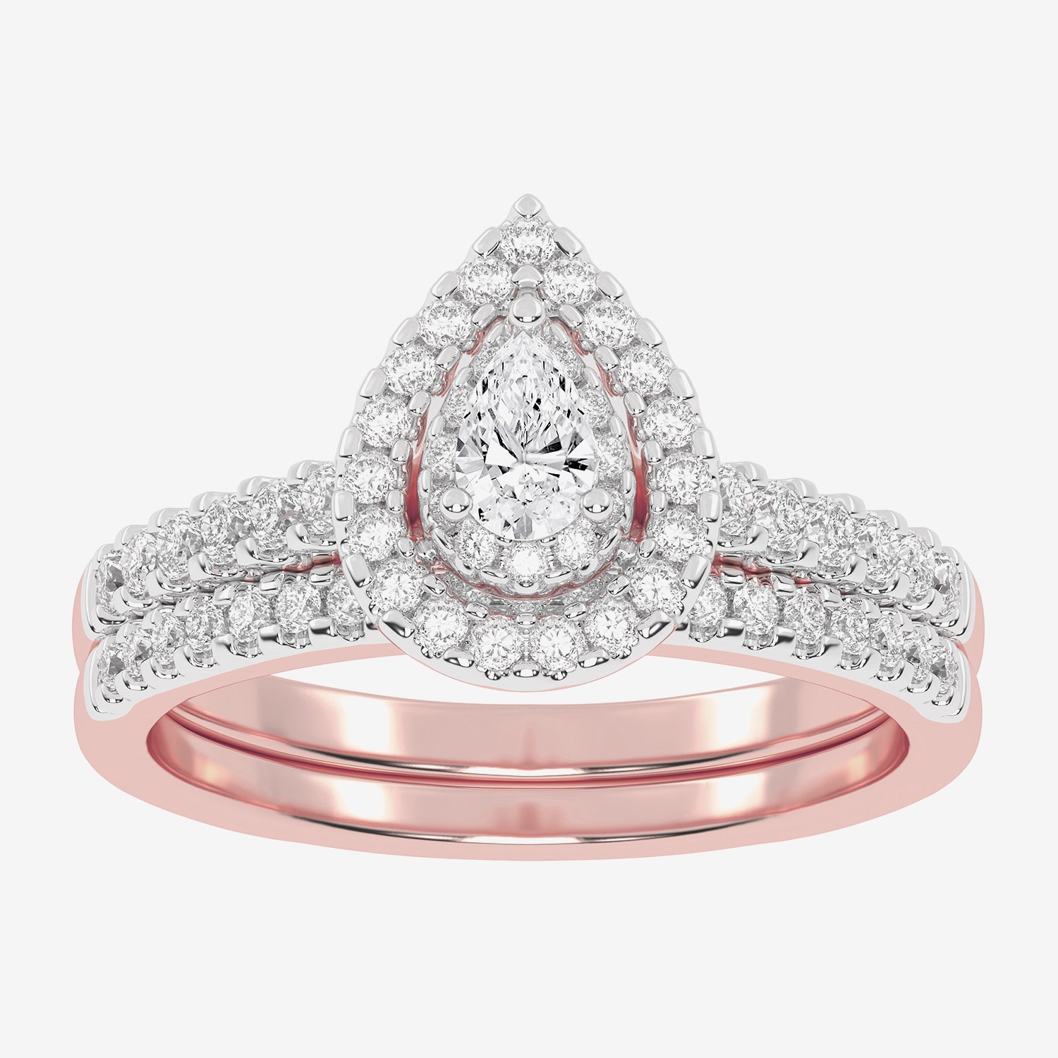 Womens CT. T.W. Natural White Diamond 10K Gold Pear Side Stone Halo Bridal Set