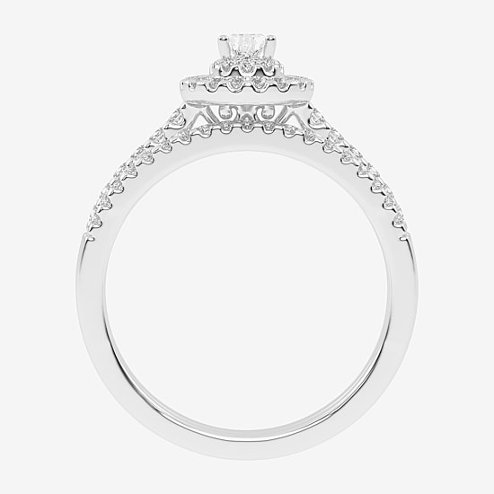 Womens 1/2 CT. T.W. Natural White Diamond 10K Gold Pear Side Stone Halo Bridal Set
