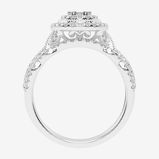 Womens 1/2 CT. T.W. Natural White Diamond 10K Gold Round Side Stone Halo Bridal Set
