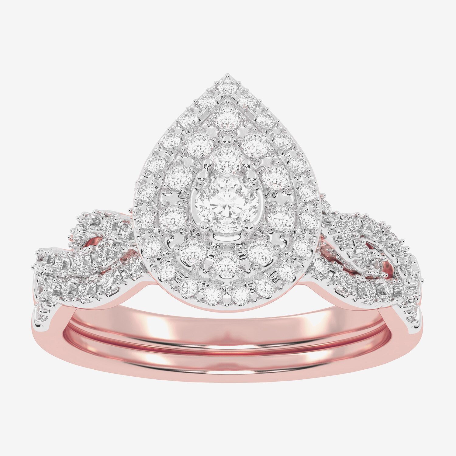 Womens CT. T.W. Natural White Diamond 10K Gold Pear Side Stone Halo Bridal Set