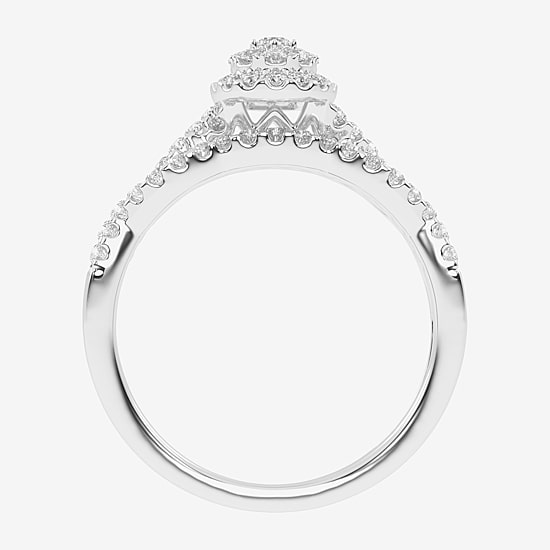 Womens 1/2 CT. T.W. Natural White Diamond 10K Gold Oval Side Stone Halo Bridal Set