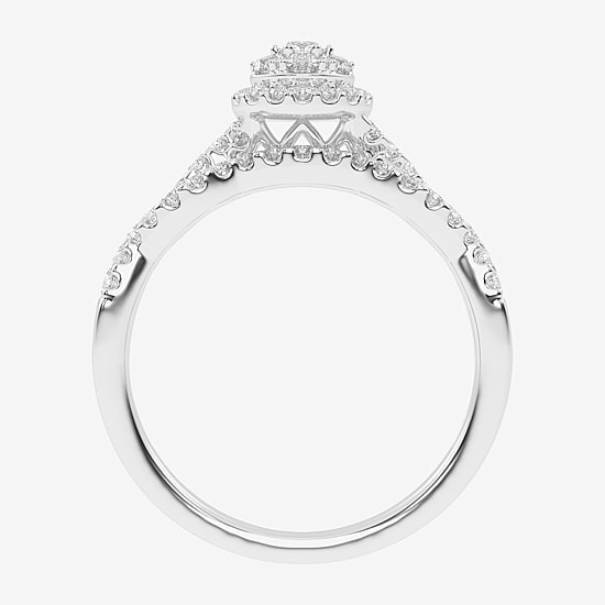Womens 1/2 CT. T.W. Natural White Diamond 10K Gold Round Side Stone Halo Bridal Set