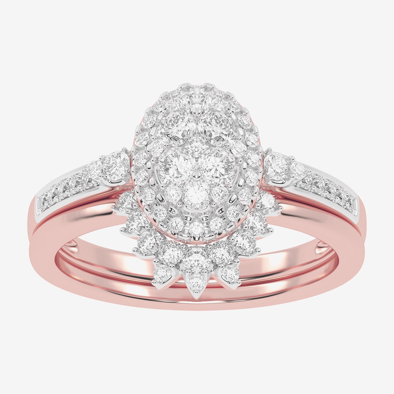 Womens CT. T.W. Natural White Diamond 10K Gold Oval Side Stone Halo Bridal Set