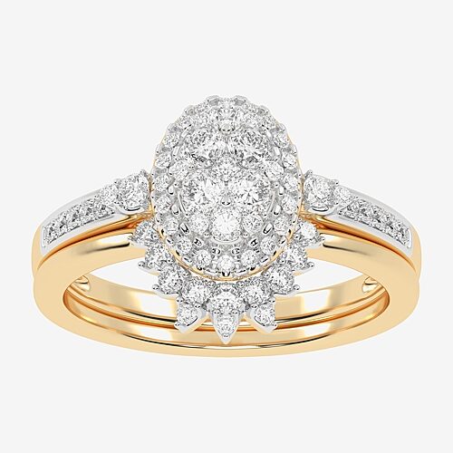Womens 1/2 CT. T.W. Natural White Diamond 10K Gold Oval Side Stone Halo Bridal Set, 5, Yellow