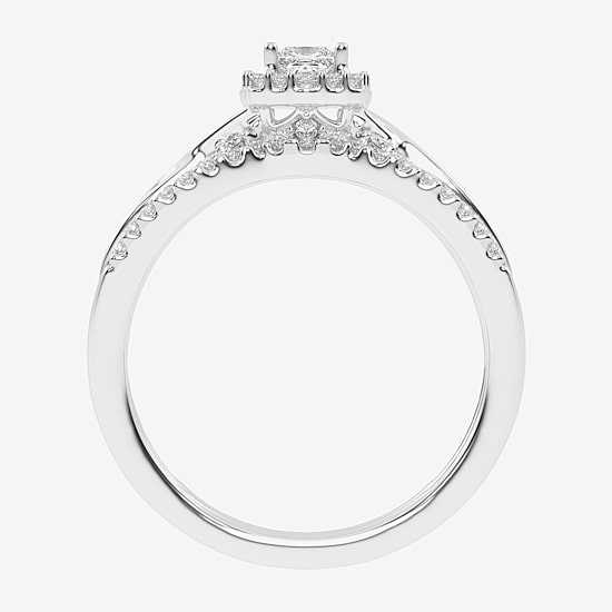 Womens 1/2 CT. T.W. Natural White Diamond 10K Gold Cushion Side Stone Halo Bridal Set