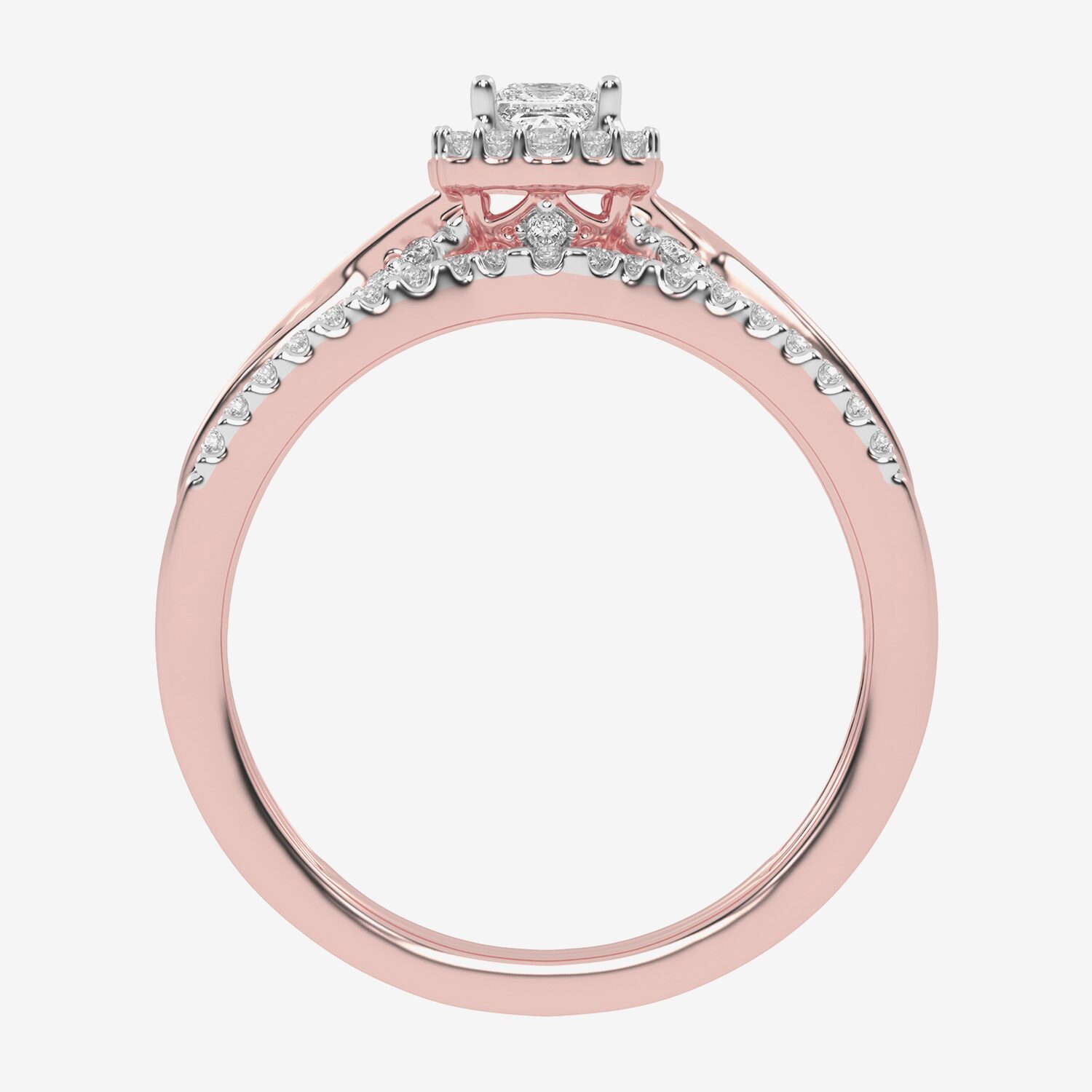 Womens 1/2 CT. T.W. Natural White Diamond 10K Gold Cushion Side Stone Halo Bridal Set