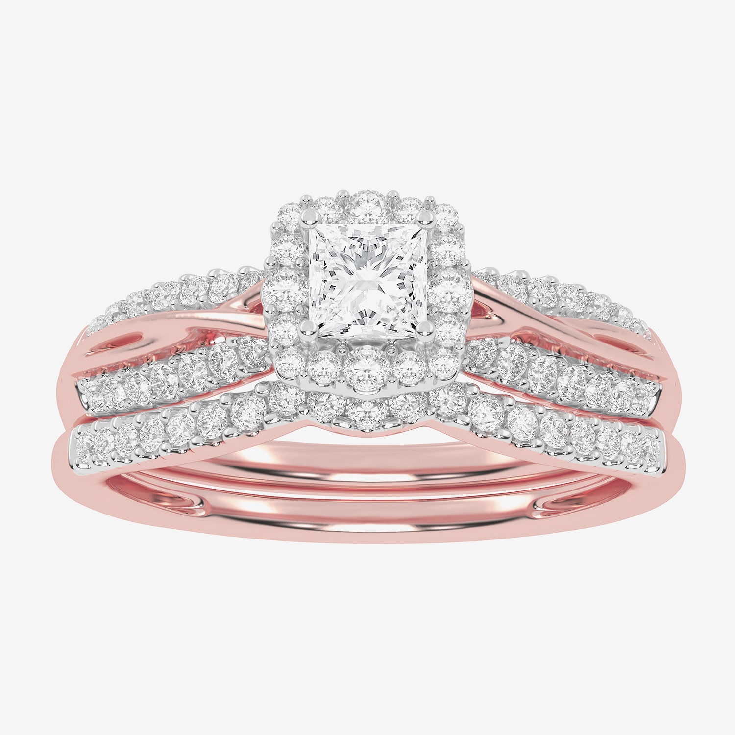 Womens 1/2 CT. T.W. Natural White Diamond 10K Gold Cushion Side Stone Halo Bridal Set
