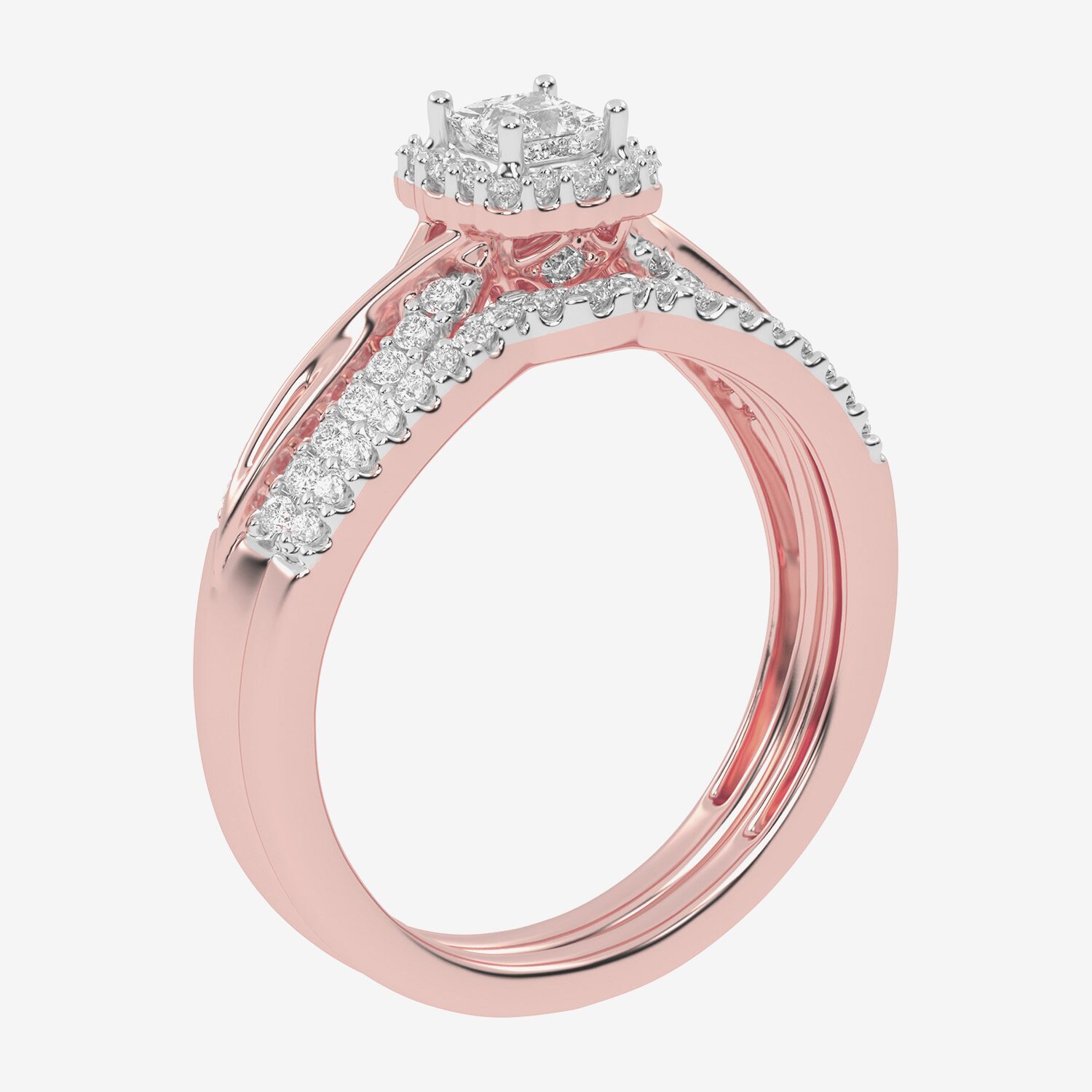 Womens 1/2 CT. T.W. Natural White Diamond 10K Gold Cushion Side Stone Halo Bridal Set