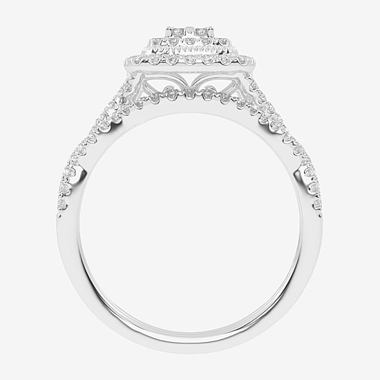 Womens 1/2 CT. T.W. Natural White Diamond 10K Gold Cushion Side Stone Halo Bridal Set