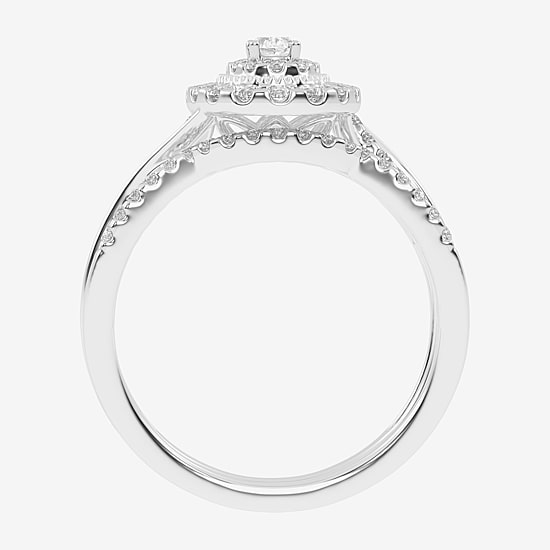 Womens 1/2 CT. T.W. Natural White Diamond 10K Gold Oval Side Stone Halo Bridal Set