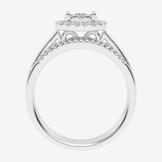 Womens 1/2 CT. T.W. Natural White Diamond 10K Gold Round Side Stone Halo Bridal Set