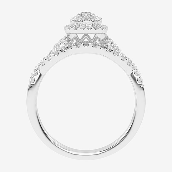 Womens 1/2 CT. T.W. Natural White Diamond 10K Gold Cushion Side Stone Halo Bridal Set