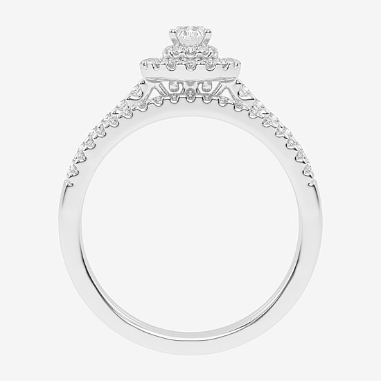 Womens 1/2 CT. T.W. Natural White Diamond 10K Gold Round Side Stone Halo Bridal Set