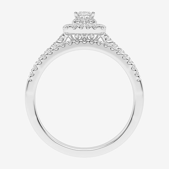 Womens 1/2 CT. T.W. Natural White Diamond 10K Gold Cushion Side Stone Halo Bridal Set