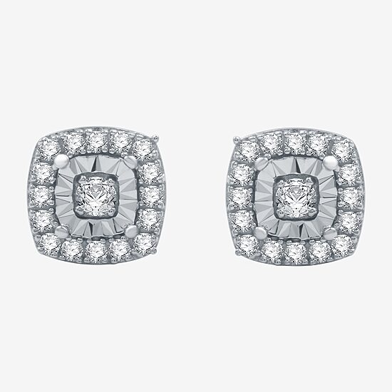 (H-I / I1) 1/4 CT. T.W. Lab Grown White Diamond Sterling Silver 7.4mm Cushion Stud Earrings
