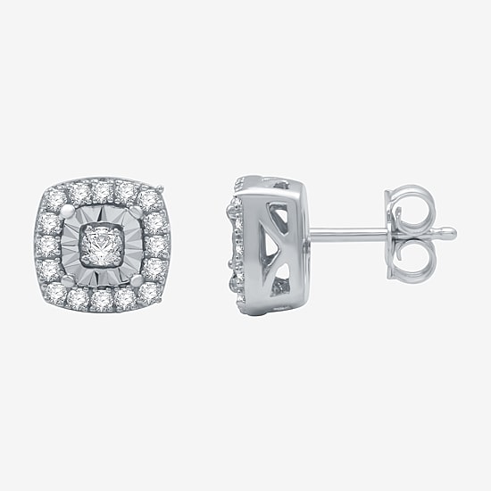 (H-I / I1) 1/4 CT. T.W. Lab Grown White Diamond Sterling Silver 7.4mm Cushion Stud Earrings