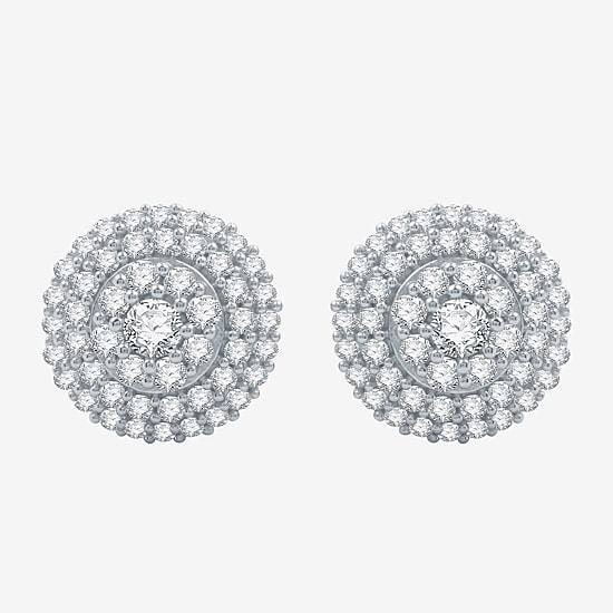 3/4 CT. T.W. Natural White Diamond Sterling Silver 10.1mm Round Stud Earrings