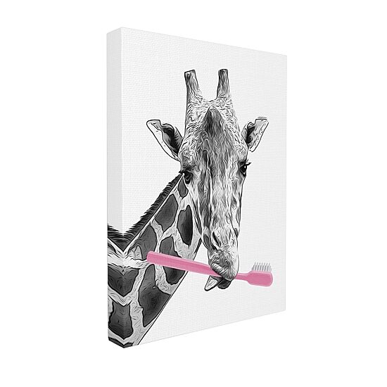 Stupell Industries Funny Animal Bathroom Toothbrush Canvas Art