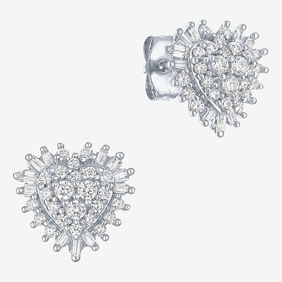 (I1-I2/G-H) 1/2 CT. T.W. Lab Grown White Diamond 10K Gold Heart Stud Earrings