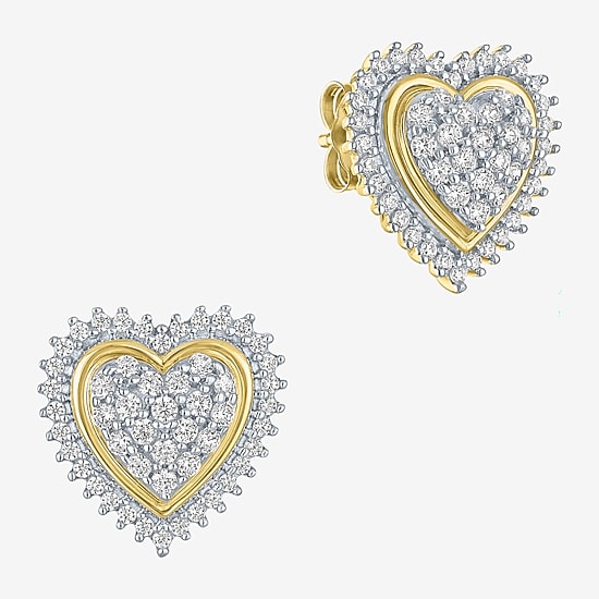 (I1-I2/G-H) 1/2 CT. T.W. Lab Grown White Diamond 10K Gold Heart Stud Earrings