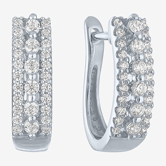 (I1-I2/G-H) Womens 1/3 CT. T.W. Lab Grown White Diamond 10K Gold 14mm Hoop Earrings