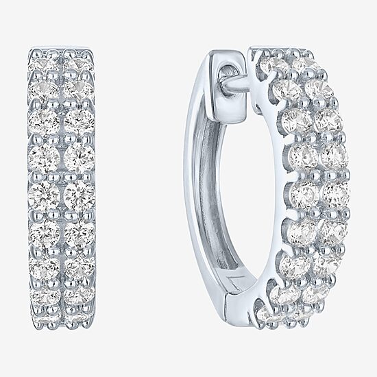 (G-H / I1-I2) Womens 1/2 CT. T.W. Lab Grown White Diamond 10K Gold 13.6mm Hoop Earrings