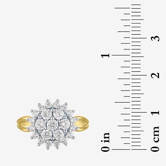 (G-H / Si2-I1) Womens 1 CT. T.W. Lab Grown White Diamond 10K Gold Sunburst Cluster Cocktail Ring