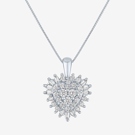 (I1-I2/G-H) Womens 1/2 CT. T.W. Lab Grown White Diamond 10K Gold Heart 18 Inch Pendant Necklace
