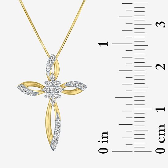 (G-H/ I1-I2) Womens 1/6 CT. T.W. Lab Grown White Diamond 10K Gold Cross 18 Inch Pendant Necklace