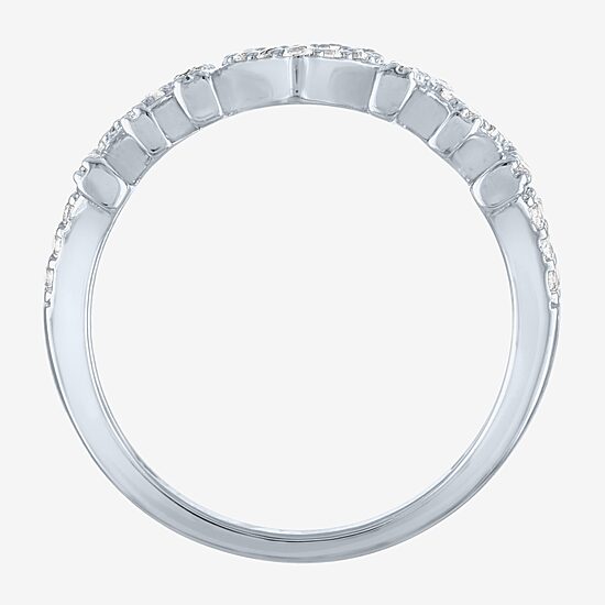 Yes, Please! "Mom" Womens Lab Created White Sapphire Sterling Silver Heart Band
