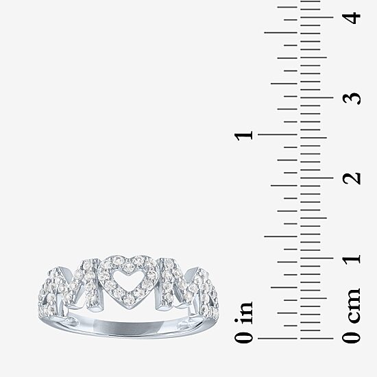 Yes, Please! "Mom" Womens Lab Created White Sapphire Sterling Silver Heart Band