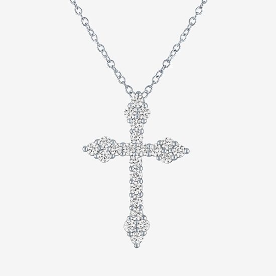 YES PLEASE! Womens Lab Created White Sapphire Sterling Silver Cross Pendant Necklace