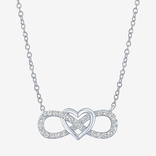Yes, Please! Womens Lab Created White Sapphire Sterling Silver Heart Infinity 18 Inch Pendant Necklace