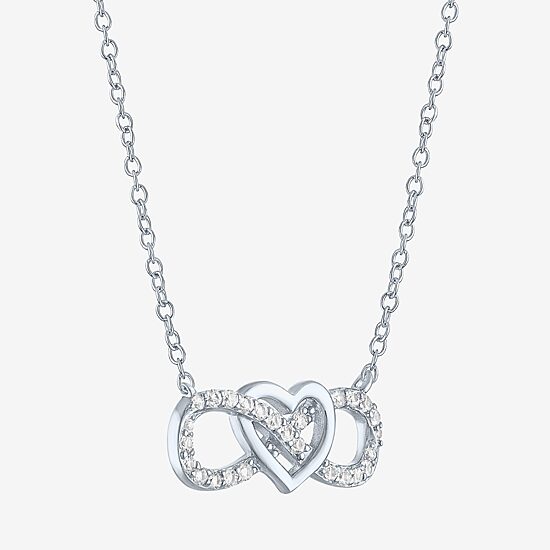 Yes, Please! Womens Lab Created White Sapphire Sterling Silver Heart Infinity 18 Inch Pendant Necklace