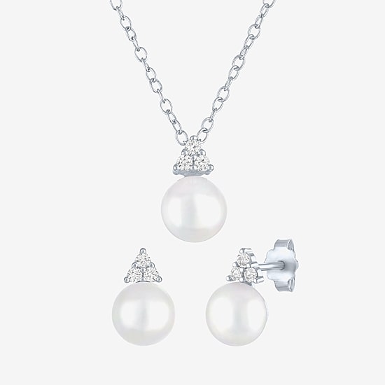Yes, Please! Womens White Cultured Freshwater Pearl Sterling Silver 2-pc. Jewelry Set