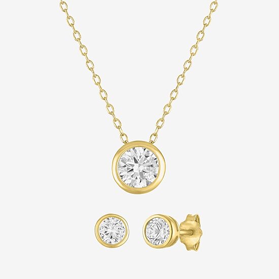 Yes, Please! Womens Lab Created White Sapphire 14K Gold Over Silver Round 2-pc. Jewelry Set