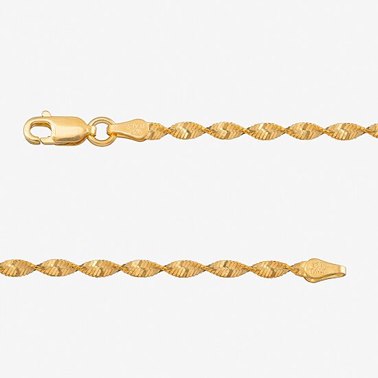 Womens 24K Gold Over Silver 7.5 Inch Solid Herringbone Chain Bracelet