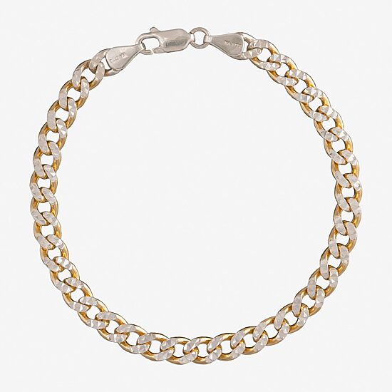 Unisex Adult 24K Gold Over Silver 7.5 Inch Solid Curb Chain Bracelet