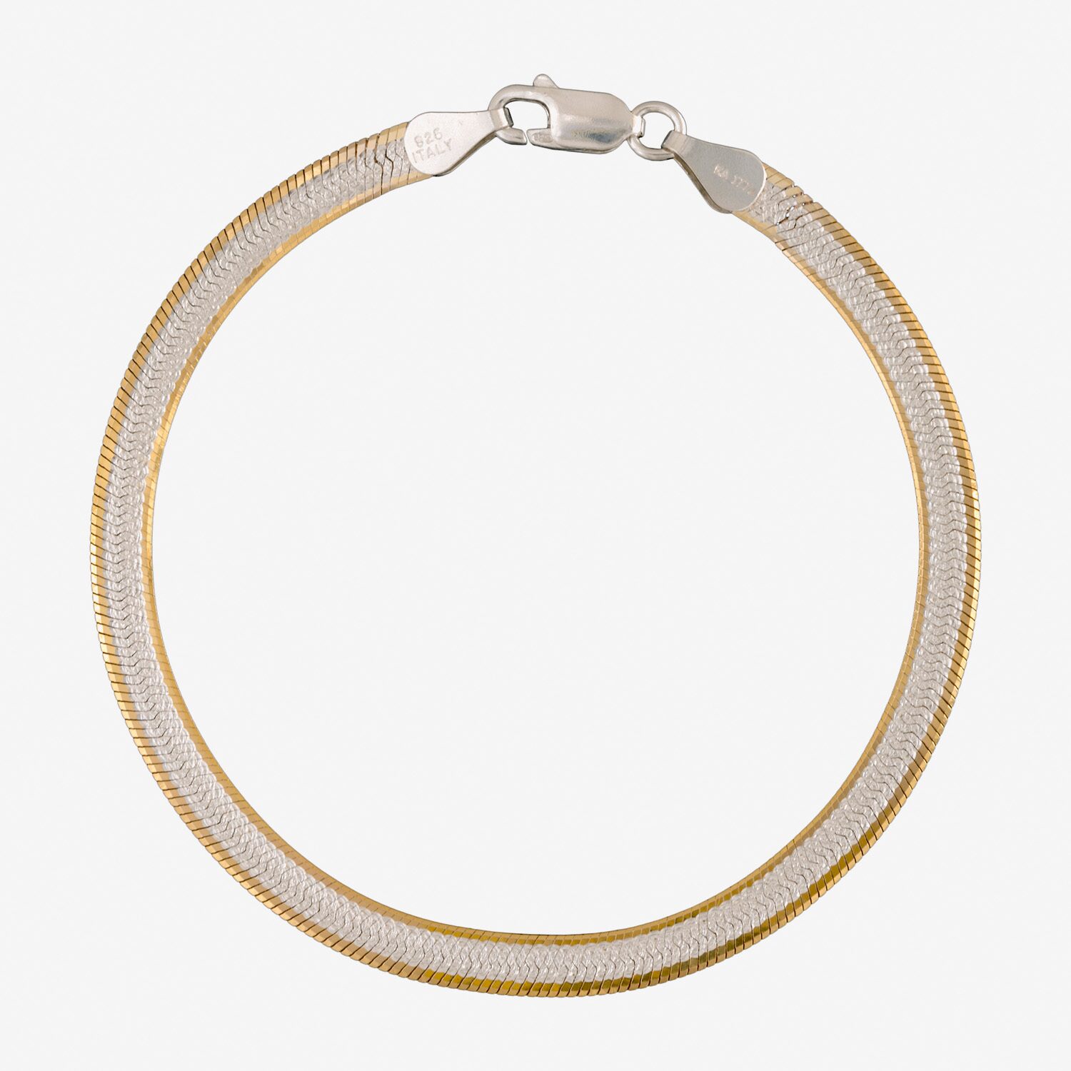 Womens 24K Gold Over Silver 7.5 Inch Solid Herringbone Chain Bracelet