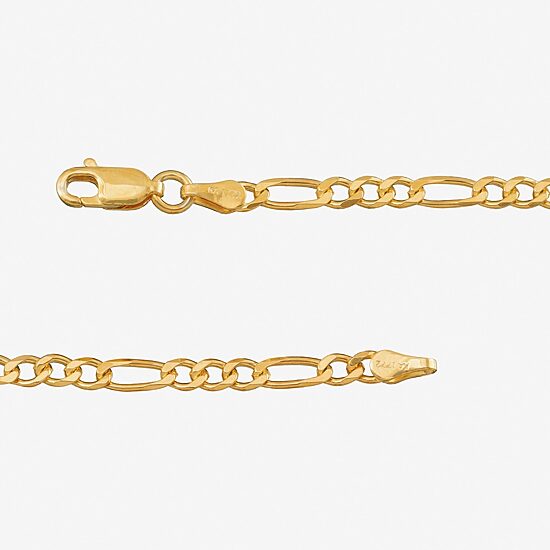 Unisex Adult 24K Gold Over Silver 9 Inch Solid Figaro Chain Bracelet