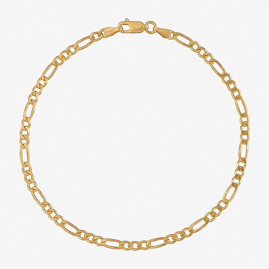 Unisex Adult 24K Gold Over Silver 9 Inch Solid Figaro Chain Bracelet