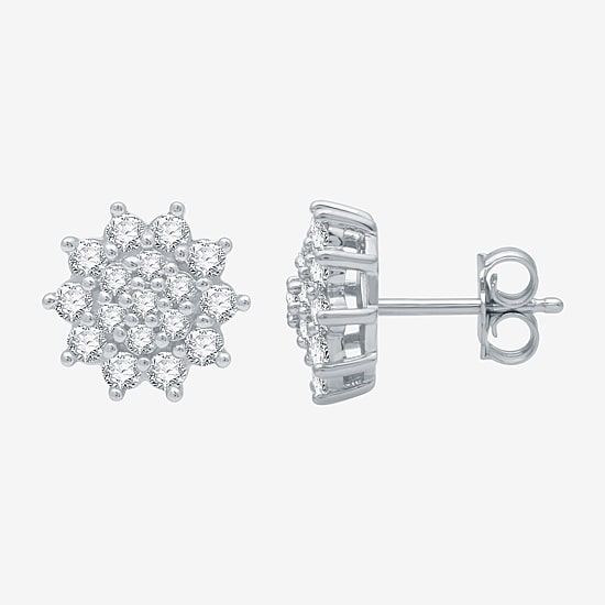 1 CT. T.W. Natural White Diamond Sterling Silver 11.5mm Star Stud Earrings