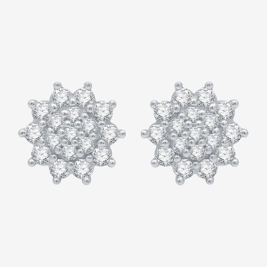1 CT. T.W. Natural White Diamond Sterling Silver 11.5mm Star Stud Earrings