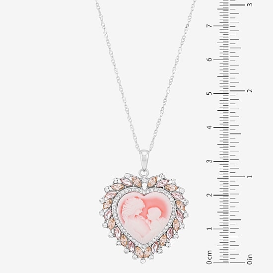 Mother And Child Womens Pink Sterling Silver Cameo Heart 18 Inch Pendant Necklace
