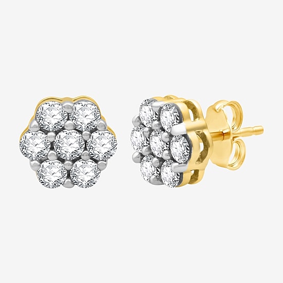 Diamond Blossom (I-J / I3) 1 CT. T.W. Natural White Diamond 10K Gold 8.7mm Stud Earrings