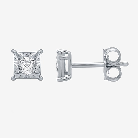 1/6 CT. T.W. Natural White Diamond 5.3mm Princess Sterling Silver Stud Earrings