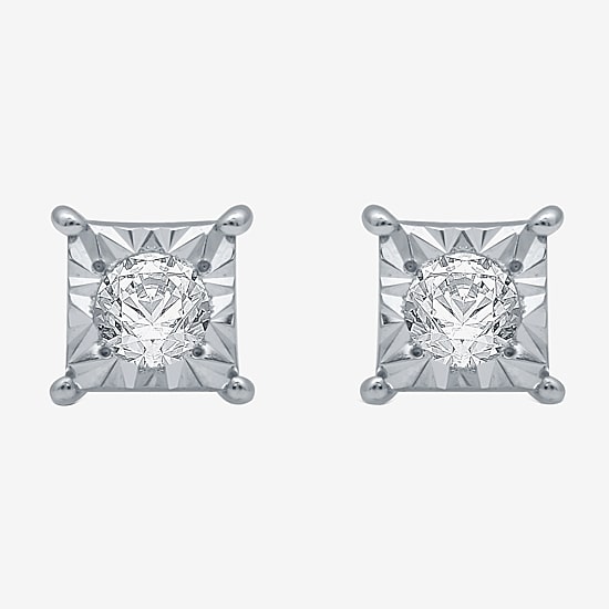 1/6 CT. T.W. Natural White Diamond 5.3mm Princess Sterling Silver Stud Earrings