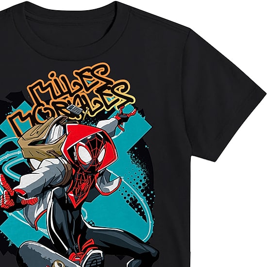 Miles Morales Little & Big Kid Boys Crew Neck Short Sleeve Regular Fit Spiderman Graphic T-Shirt