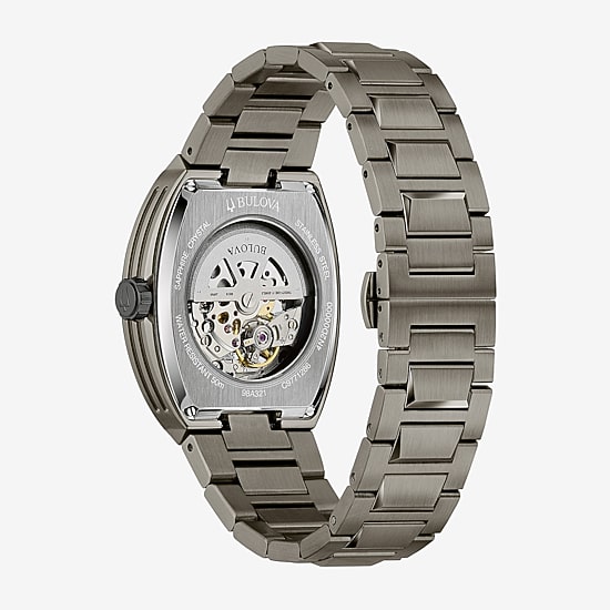 Bulova Maquina Mens Automatic Gray Stainless Steel Bracelet Watch 98a321
