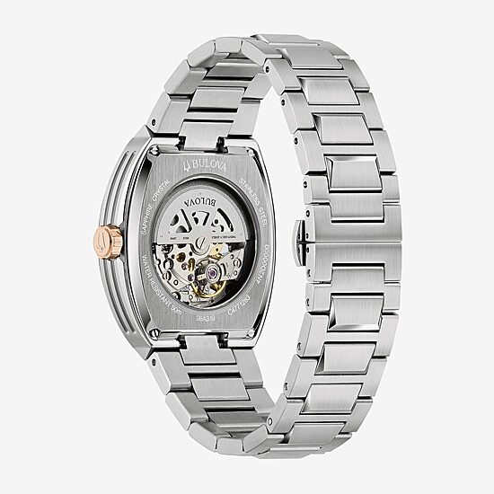 Bulova Maquina Mens Automatic Silver Tone Stainless Steel Bracelet Watch 98a319